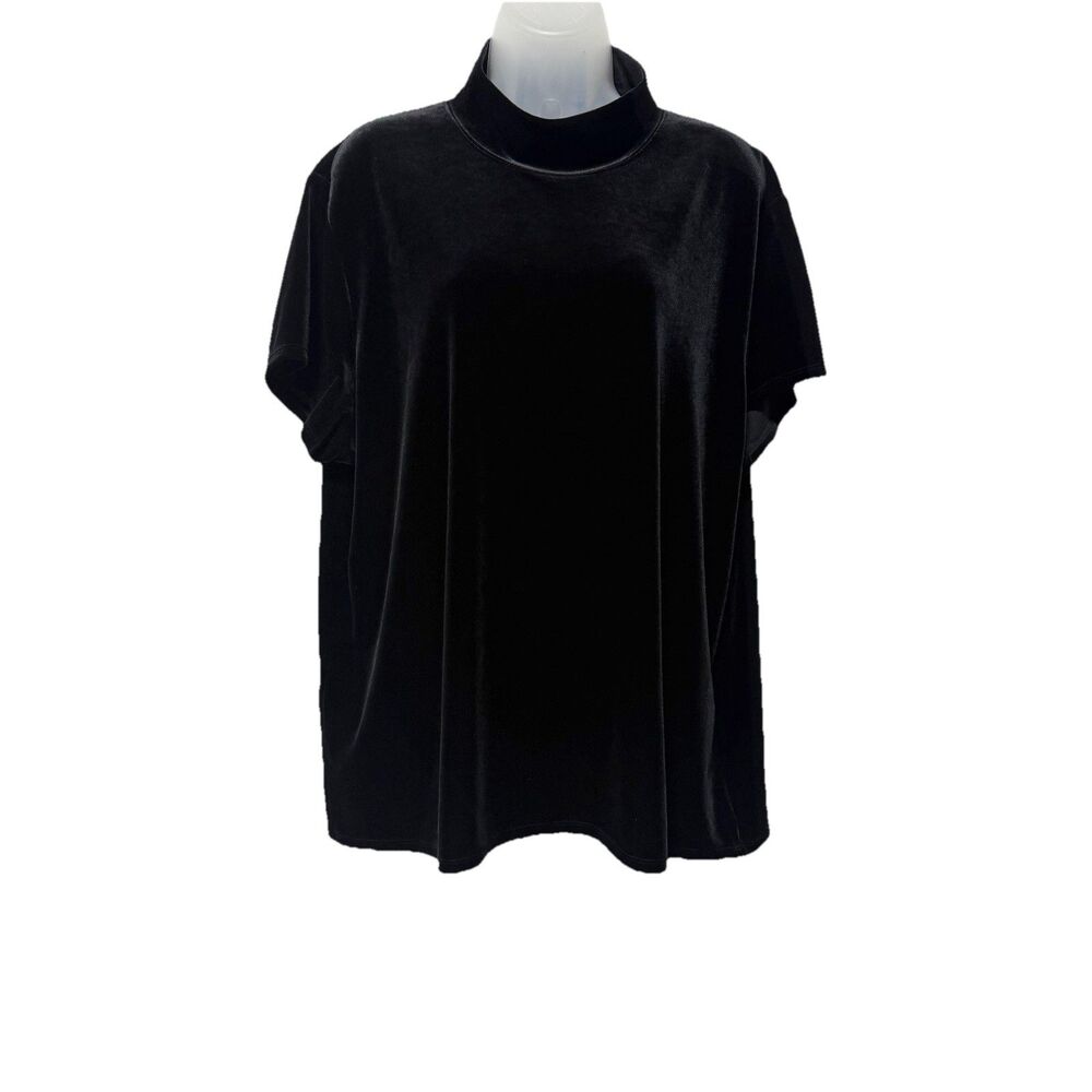 Coldwater Creek Black Velvet Mock Turtleneck Short Sleeve Top Blouse Plus Sz 2X